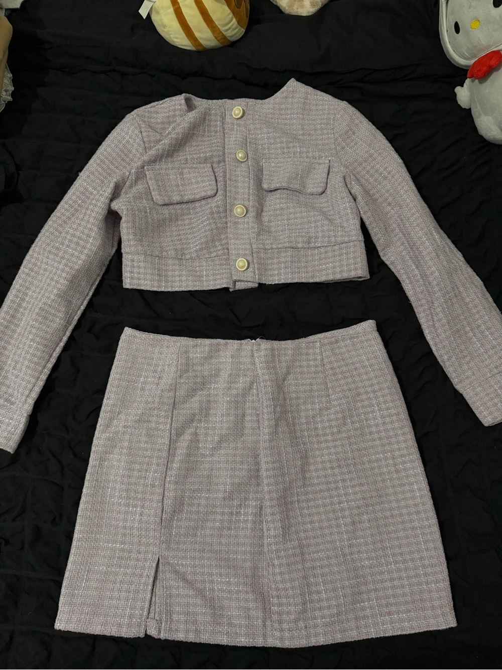 SHEIN Light Lavender Tweed Cropped Jacket & Skirt Set